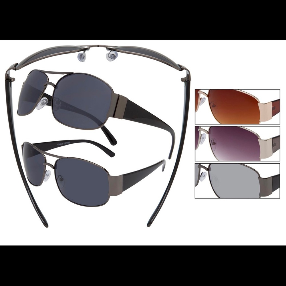 Men’s Fashion Sunglasses Silver Frame Black Arms